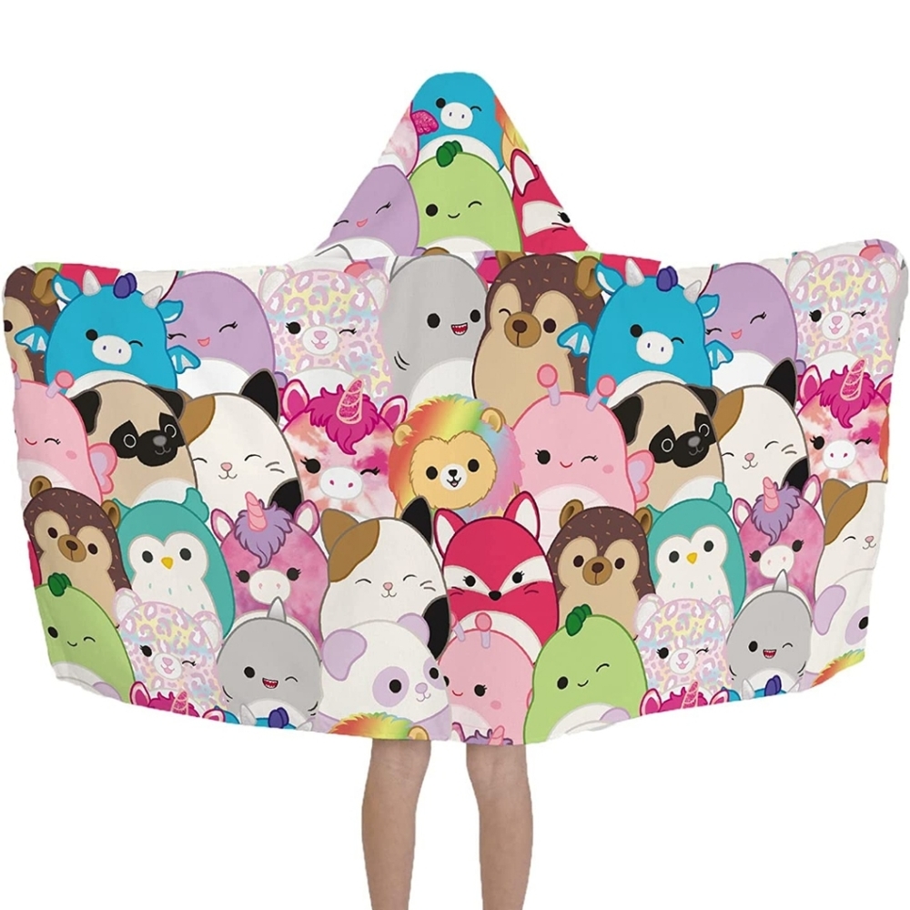 🏖 SQUISHMALLOWS 🛀💦24"X50" Kids Colorful Hooded Towel Wrap Swim Kelly Toy BNIB